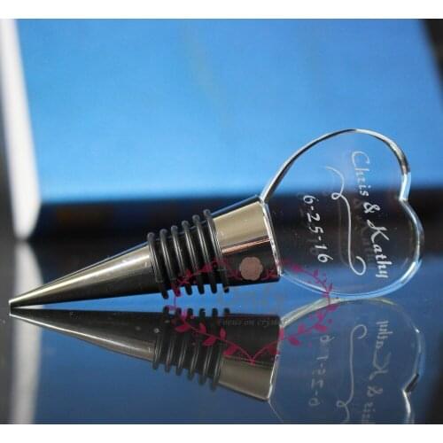 50 pcs/Lot Custiomized Groombride and Bride Name Engraving Crystal Glass Heart Shape Wine Stopper Wedding Favor Gifts for Gust