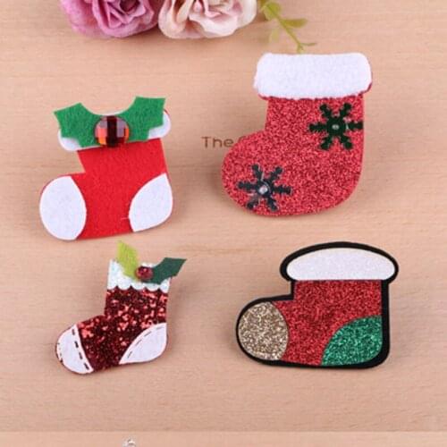 Free Shipping 30pcs/Lot Glitter Christmas Wool Felt Button Patch Stickers Kawaii Sock Candy cane Bling Ornament Accessory Sticks
