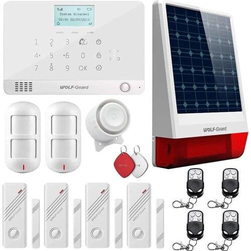 Wolf-Guard Wireless GSM&APP Control Alarm System Home Security Kit Support Auto Dial with Pet-Friendly PIR Detector Solar Siren