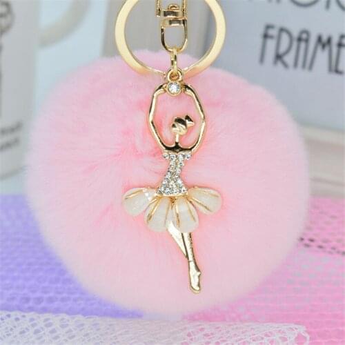 Dancer Girl Trinket Keyring Hare Toy Key Chain Party Gift 8CM Fluffy Faux Rex Rabbit Fur Ball Pom Pom Keychain Women Bag Charms
