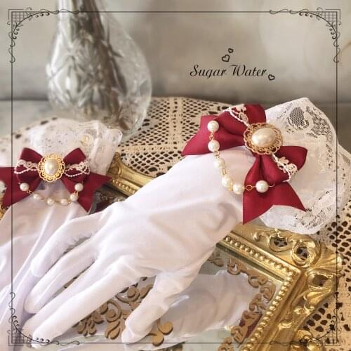 Flower Wedding Bride Gorgeous Bow Pearl Chain Gloves Cosplay Tea Party Princess Soft Girl Sweet Lolita HAND CUFF Accessories