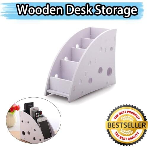 Wooden Desk Storage Multi-Functional Trapezoid Remote Control Organizer Office Desk Sort Out Storage Box