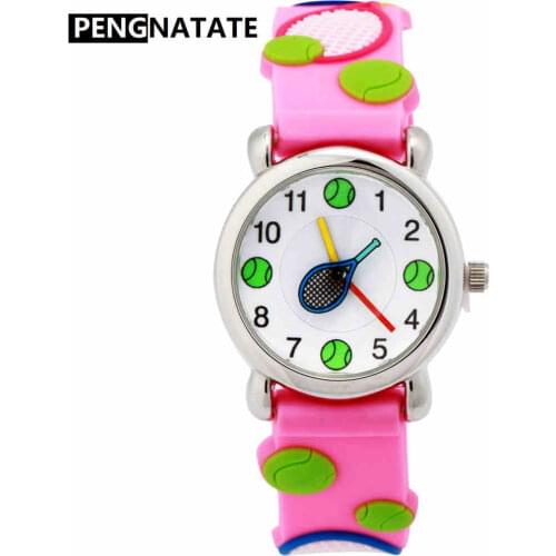 PENGNATATE Children Watches Lovely Pink Girls Cartoon Watch 3D Tennis Strap Silicone Bracelet Wristwatch Students Boys Kids Gift