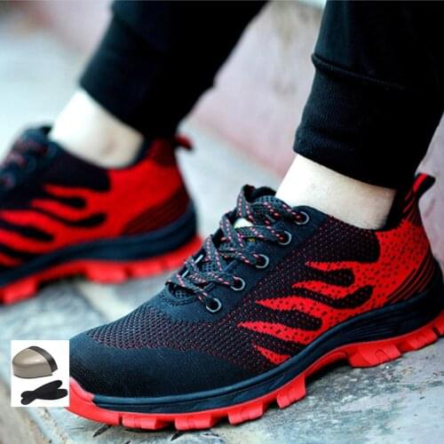 Men Casual Working Safety Shoes Spring Mesh Lace Up Steel Toe Shoe Mens Puncture Proof Labor Insurance Tenis Work Boots Mens