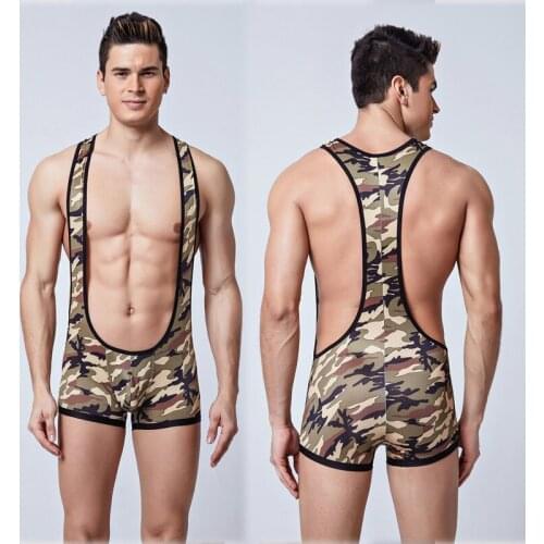 Fetish Men Gay Erotic Sissy Pants Bouncy Camouflage Bodysuit Rompers Pants Polo Dance Sexy Costumes for BDSM Bondage Gay Sex