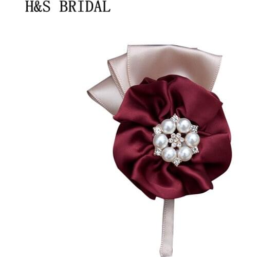 H&S BRIDAL Wedding Prom Corsage Ceremony Flower Brooch Wedding Boutonnieres Groom Groomsmen Buttonhole Flowers Boutonniere