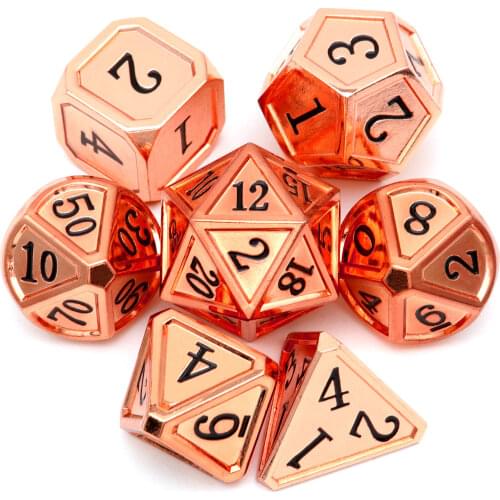 Haxtec Metal DND Dice Set Classic Collection D&D Polyhedral Metal Dice for TTRPG-Copper/Rosegold Black Numbers
