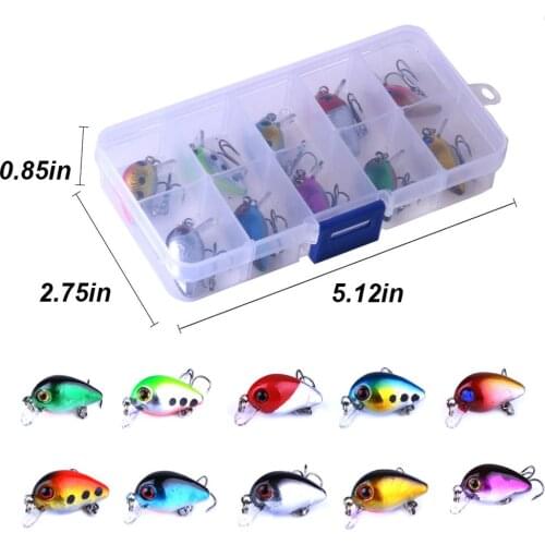 HENGJIA 10pcs 3cm 1.8g Micro Crankbait Set Topwater Floating Lures Artificial Hard Bait Fishing Wobbler