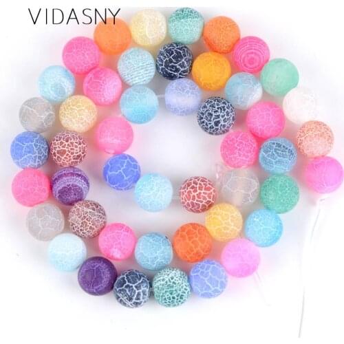 Natural Matte Frost Cracked Multicolor Agates Onyx Round Stone Beads For Jewelry Making 4mm-12mm Loose Beads Diy Bracelet 15