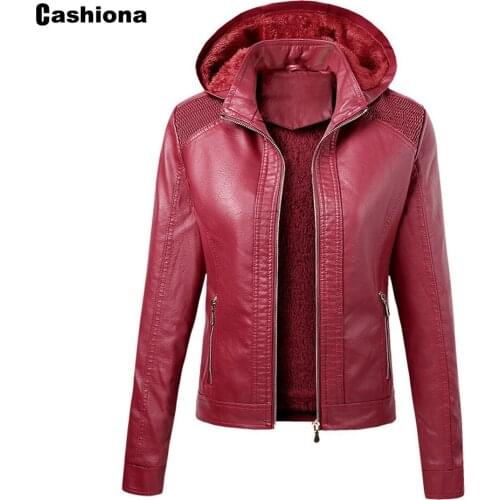 Faux Pu Leather Jackets Women Clothing Hoodies Pockets Coat Slim Cycling Jacket Coffee Black Winter Warm Outerwear Plus Velvet