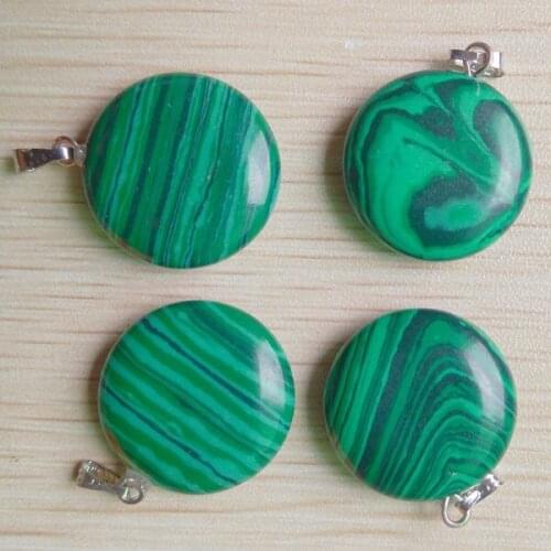 2018 Hot sell malachite stone round shape charms pendants fit Necklace making jewelry 50pcs/lot Wholesale free shipping