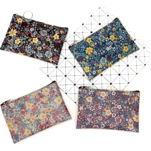 1PC Casual Vintage Small Floral Coin Purse Waterproof Cotton Fabric Small Square Pouch Card Holder Women Mini Wallets Girl Bags