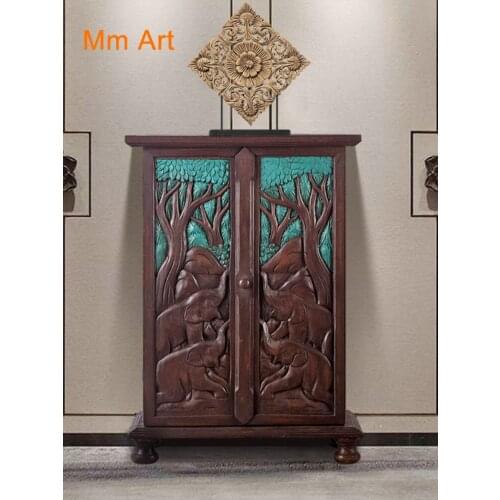Furniture Solid Wood Carved Elephant Curio Cabinet Hallway Hall Cabinet Living Room Balcony Locker
