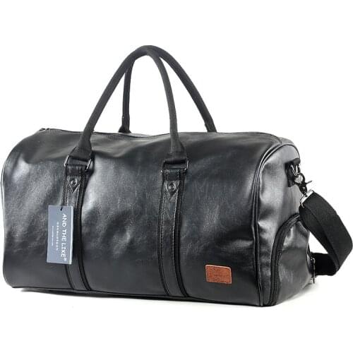 Mens Travel Bag Large Capacity Shoulder Bag Casual Travel Luggage Bag Solid Color Pu Handbag