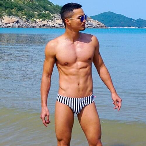 2018 summer low waist sexy men swimwear stripe printing men swim shorts beach board surfing short man swimsuit sunga bathingsuit