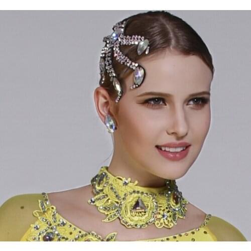 2018 New Dancing Headwear Costume Modern Latin Dance Headdress Waltz Tango Foxtrot Quickstep Headwear Flower GB Diamond B-2777