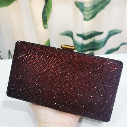 New Fashion Dark Red Color Crystal Evening Clutch Bags Best Design Women’s Diamond Shoulder Handbag Small Dinner Banquet Purse