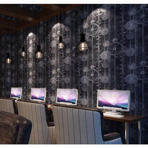 Beibehang Retro industrial wind wallpaper gear wrought iron net coffee specialty restaurant studio clothing store 3d wallpaper