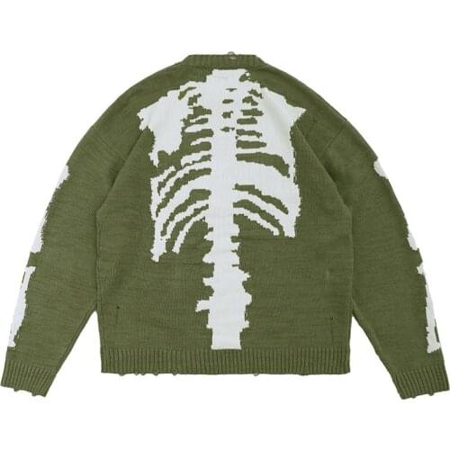 Kapital man skull jacquard loose Street hip hop hole Pullover knitted long sleeve sweater