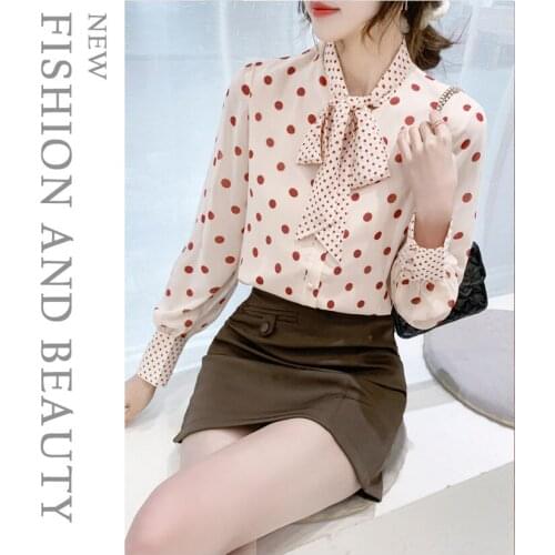 Wave Dot Pink Fairy Little Shirt Spring 2021 New Chiffon Shirt Western Style Long Sleeve Top