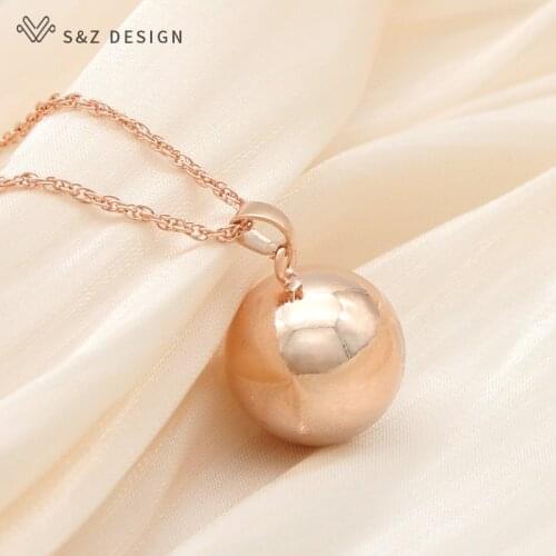 S&Z DESIGN New Fashion Simple Smooth Round Spherical Pendant 585 Rose Gold Necklace For Women Wedding Party Jewelry Trendy Gift
