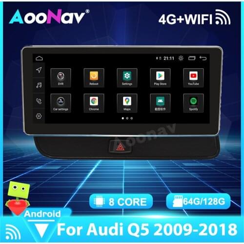 Blue Anti-glare Screen Android 10.0 Car Multimedia Radio For Audi Q5 2009-2018 GPS Navigation Built-in wireless Carplay