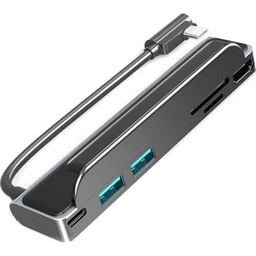 Type-C Hub 6 in 1 Back Clip Bracket Portable Docking Station HDMI USB3.0 SD/TF Card Reader for Laptop and Mobile Phone