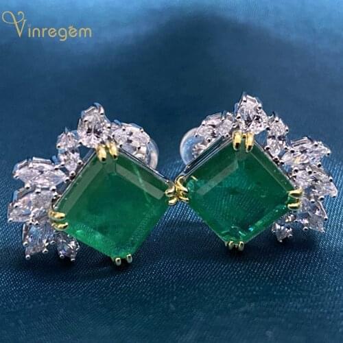Vinregem Vintage 925 Sterling Silver Created Moissanite Diamonds Emerald Gemstone Earrings Ear Studs Fine Jewelry Gift Wholesale