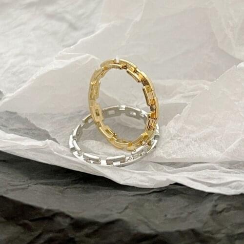 VSnow Textured 14K Simple Chain Rings for Women Girls Men Couples Punk Index Finger Ring Vintage Twisted Gold Color Ring Jewelry