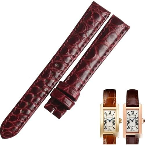 WENTUAL watchband for Cartier TANK W2601556 woman alligator skin /crocodile grain 13MM