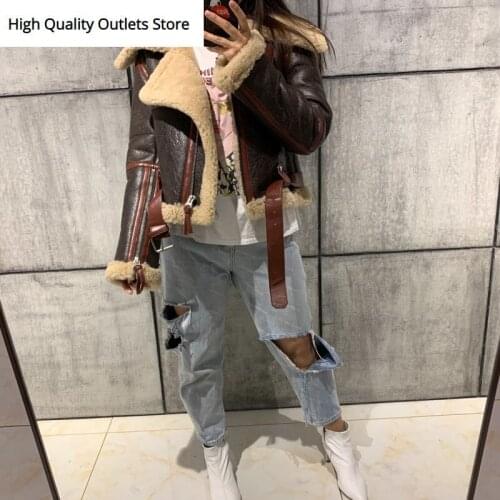 Lady genuine sheep leather with fur short jacket 100% real lambskin jacket