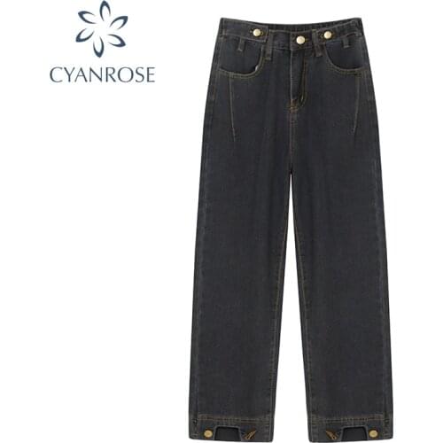 Womans Jeans High Waist Black Trouser Streetwear Korean Vintage Fashion Chic Loose Casual Female Y2k Wide Leg Denim Long Pants