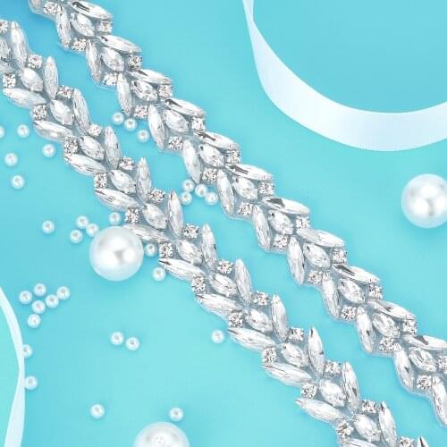 10 yards) Bridal wedding silver hand beaded crystal rhinestone applique trim iron on sew on for wedding dresses WDD1107