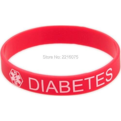 300pcs Silkscreen printed Medical Alert Diabetes wristband silicone bracelets free shipping by DHL express