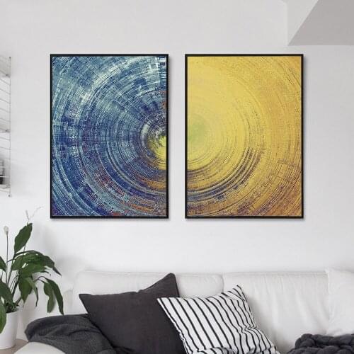 Abstract Circle Texture Orange and Blue Yellow Poster and Prints Modern Decorative Picture for Living Room Unframe