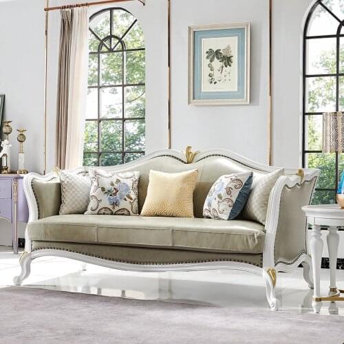 American style solid wood sofa combination size apartment European style leather sofa light luxury living room all solid wood fu