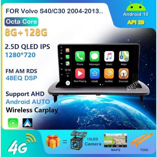 128G Android 10 Car Radio For Volvo S40/C30/C70 2004-2013 Multimedia Player 4G WIFI Bluetooth Camera GPS DSP Carplay DVD 2 DI