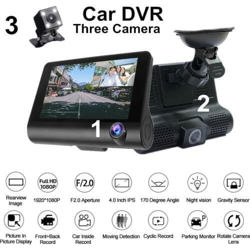 1080P 4'' HD Car DVR 3 Cameras Dual Lens With Reversing Camera Video Recorder Auto Dvrs Dash Cam Camcorder 32G TF Max MD4