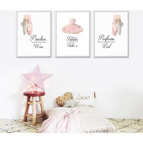 Ballet Dancing Wall Art Canvas Poster Nursery Print Motivational Quotes Painting Wall Picture Baby Girls Bedroom Decoration