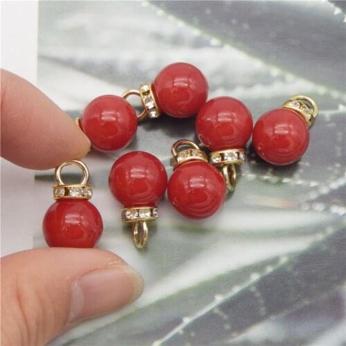 10pcs Round Red Imitatiom Pearl charm spacer Loose Beads Jewelry Making Crystal Necklaces & Pendants Women Earrings Jewelry DIY