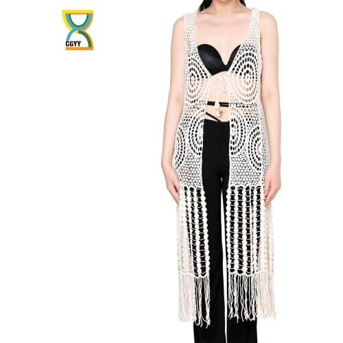 CGYY 2021 Summer Knitted Beach Long Dress Cover Up Crochet Tunic Pareo Praia Salida De Playa Beachwear