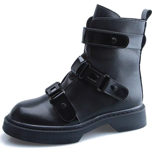 Black Womens Short Boots British Style 2021 Autumn Winter 32-43 Size Thick Heel Versatile Motorcycle Martin Boots Women