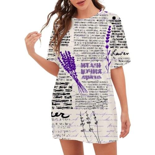 CLOOCL Vintage Lavender Newspaper Printing Fashion Women Short Sleeve Loose Tshirt 3D Long T-shirt Female Clothing Drop Shipping