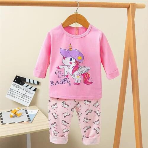 Child Cute Unicorn Pajamas Sets Baby Cotton Fall Clothes Infant Girls Cartoons Nightgown Kids Boys Dinosaur Home Clothes Spring