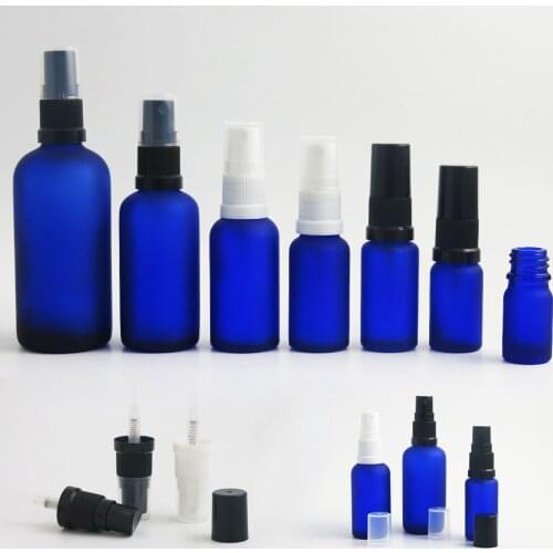 10 x Travel Frost blue Glass Spray Bottles Essential Oil Container with Fine Mist Sprayer 100ml 50ml 1oz 20ml 1/2oz 1/3oz 5ml
