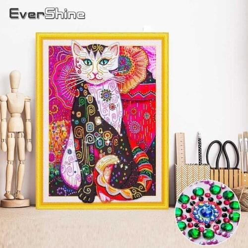 EverShine Diamond Painting Cat Animals Special Shape Round Drill Diamond Embroidery Sale Diamond Mosaic Bead Picture Handcraft