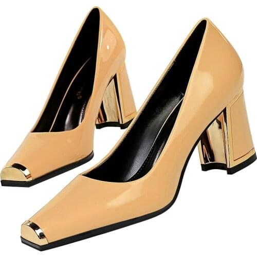 European fashion, thick heels, light mouth, metal square heads, sexy high heels shoes