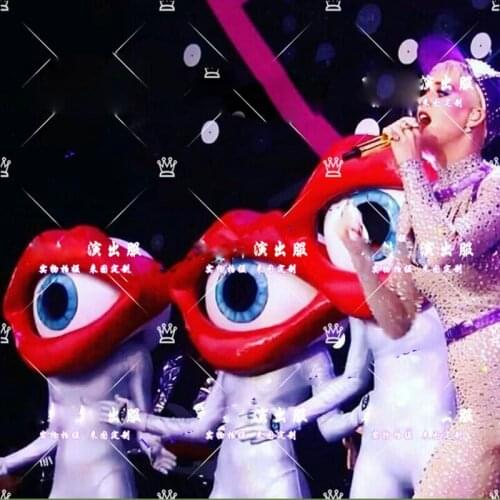 Big eye Sexy red lip headwear Nightclub GOGO future space halloween cosplay Party Technology Costumes' headdress