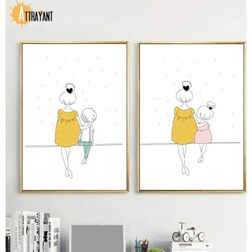 Cartoon Woman Girl Boy Minimalism Nursery Wall Art Canvas Painting Nordic Posters And Prints Wall Pictures Baby Kids Room Decor