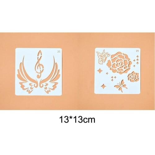 2pc Openwork Music Wings Template Engraving Drawing Stencil DIY Scrapbooking Album Decorative Template Reusable
